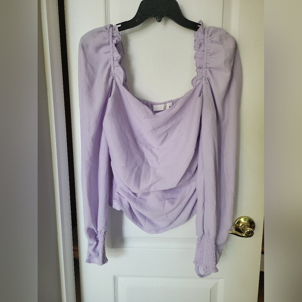 ASTR The Label Puff Sleeve Square Neck Top Pale Purple Size Large Shirt